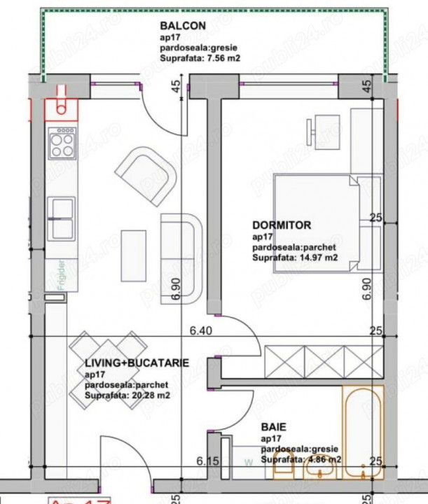 Apartament 2 camere-tip studio(mobilat-utilat ), situat în zona SubCetateCity