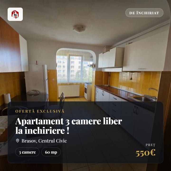 Apartament 3 camere  liber la inchiriere !